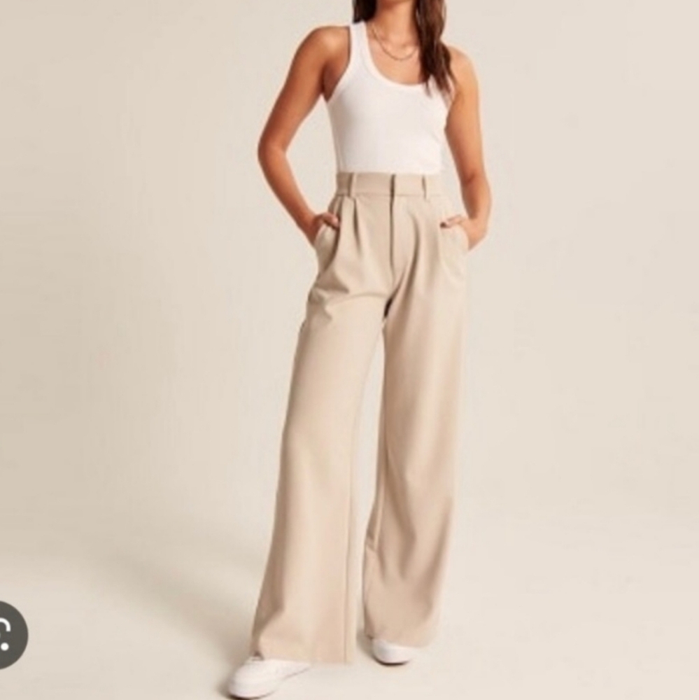 Abercrombie & Fitch Cream Wide-Leg Trousers